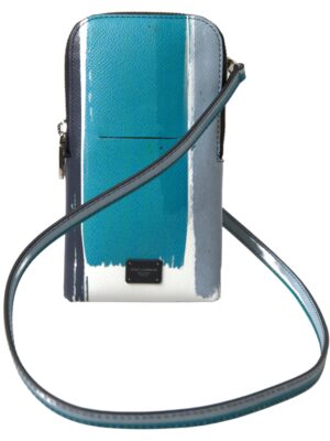 Dolce & Gabbana Elegant Leather Crossbody Phone Bag in Blue & White