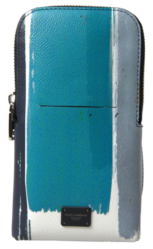 Dolce & Gabbana Elegant Leather Crossbody Phone Bag in Blue & White - Image 2