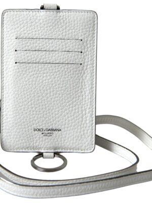 Dolce & Gabbana Elegant White Leather Cardholder Lanyard