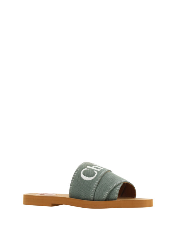 Chloé Elegant Forest Green Cotton Slides - Image 2