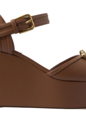 Dolce & Gabbana Chic Brown Leather Ankle Strap Wedges