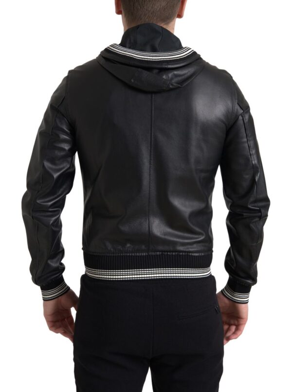 Dolce & Gabbana Elegant Black Leather Bomber Jacket - Image 2