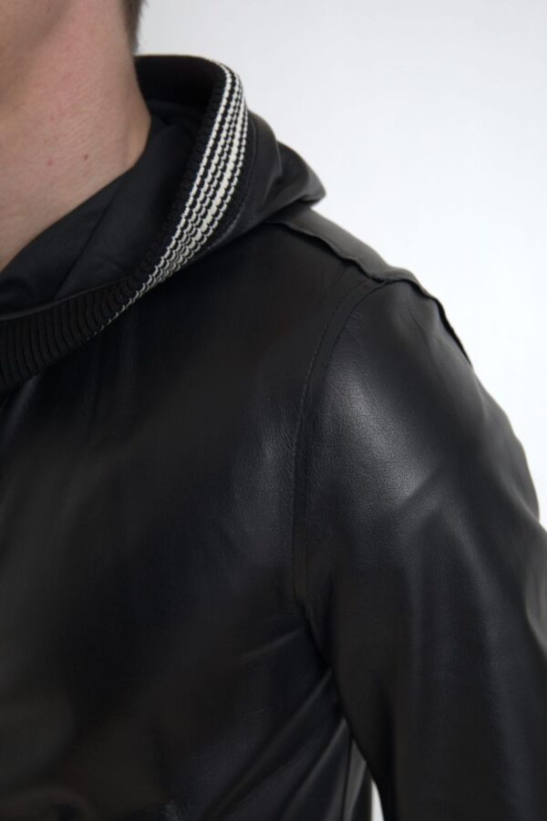 Dolce & Gabbana Elegant Black Leather Bomber Jacket - Image 4