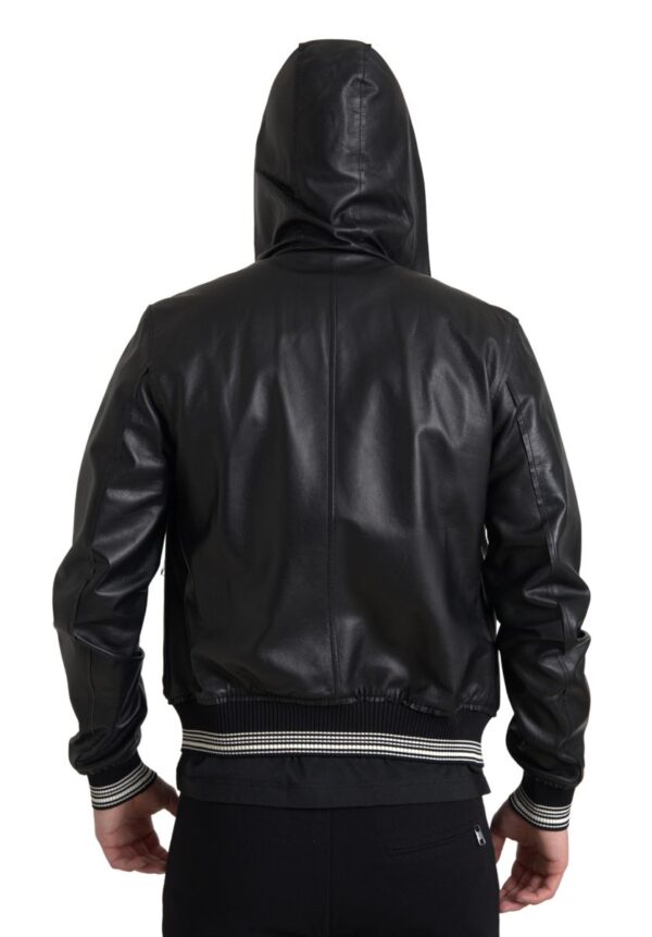 Dolce & Gabbana Elegant Black Leather Bomber Jacket - Image 5