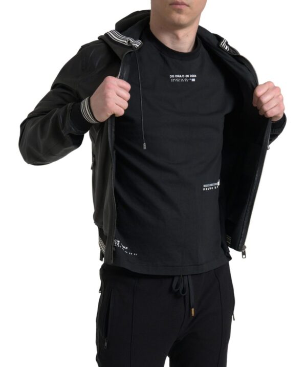Dolce & Gabbana Elegant Black Leather Bomber Jacket - Image 6