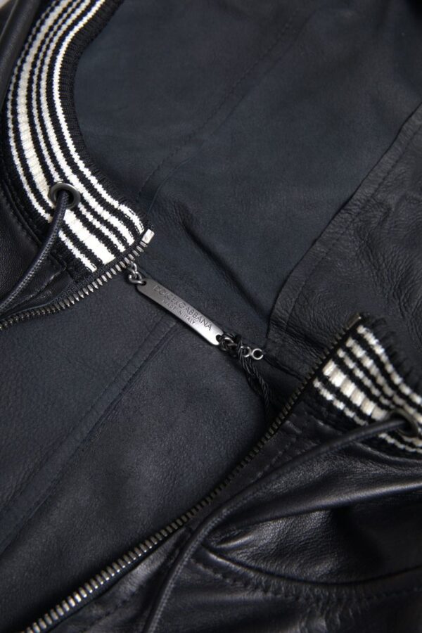 Dolce & Gabbana Elegant Black Leather Bomber Jacket - Image 8