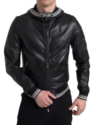 Dolce & Gabbana Elegant Black Leather Bomber Jacket