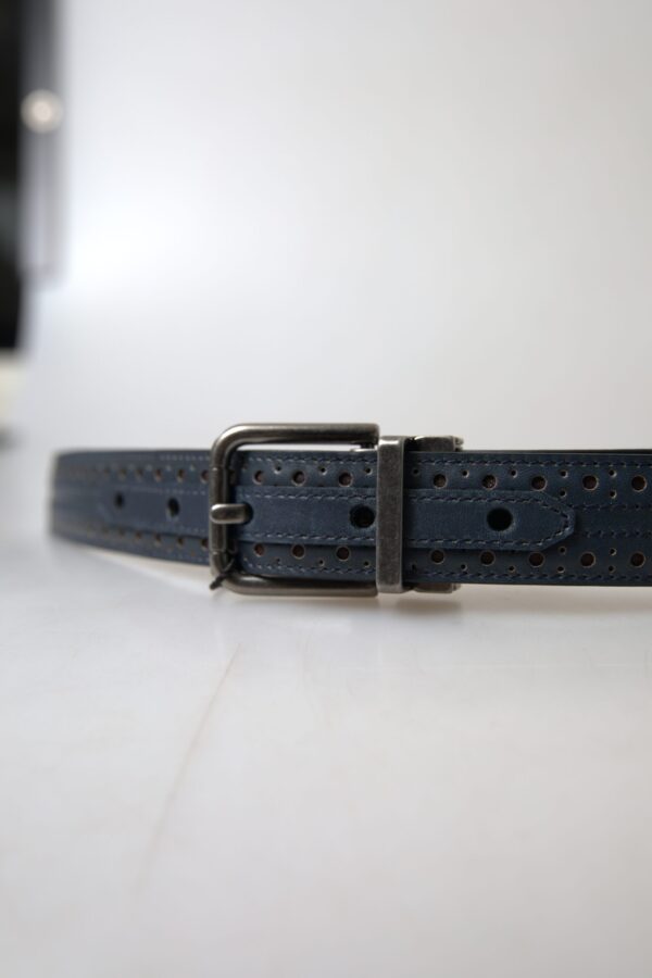 Dolce & Gabbana Elegant Blue Leather Belt with Metal Buckle - Image 4