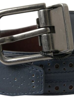 Dolce & Gabbana Elegant Blue Leather Belt with Metal Buckle