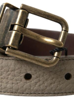 Dolce & Gabbana Elegant Beige Leather Belt with Metal Buckle