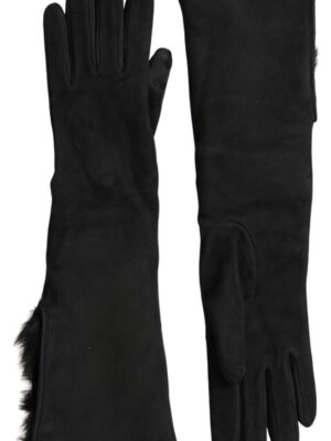 Dolce & Gabbana Elegant Leather Elbow Length Gloves with Fur Trim