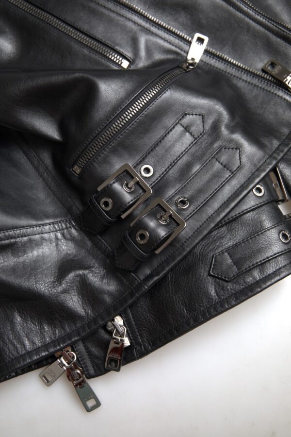 Dolce & Gabbana Sleek Black Leather Biker Jacket - Image 3