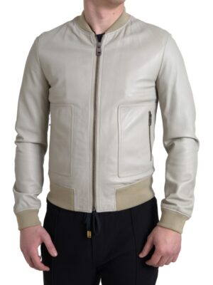 Dolce & Gabbana Cream Leather Bomber Jacket