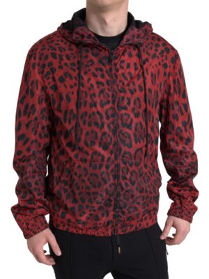 Dolce & Gabbana Red Leopard Hooded Bomber Jacket
