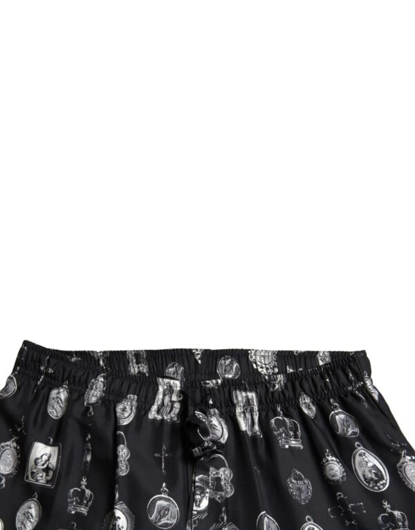 Dolce & Gabbana Elegant Silk Joggers with Religious Print - Image 4