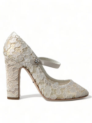 Dolce & Gabbana Chic Lace Block Heels Sandals in Cream White