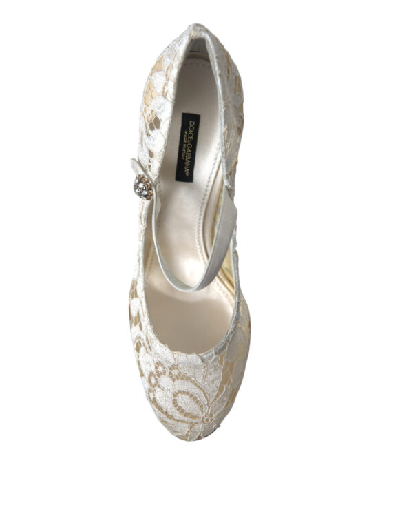Dolce & Gabbana Chic Lace Block Heels Sandals in Cream White - Image 8