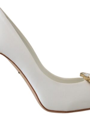 Dolce & Gabbana Crystal-Embellished White Peep Toe Heels