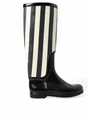Dolce & Gabbana Black and White Striped Knee High Boots