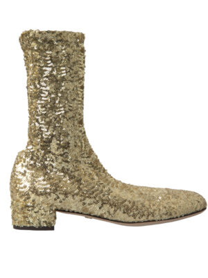 Dolce & Gabbana Elegant Mid Calf Gold Boots Exclusive Design