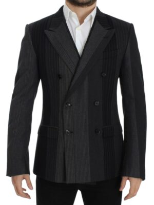 Dolce & Gabbana Elegant Gray Striped Wool Slim Blazer