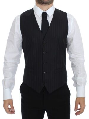 Dolce & Gabbana Chic Black Striped Wool Silk Dress Vest