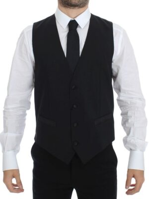 Dolce & Gabbana Elegant Silk-Wool Black Dress Vest