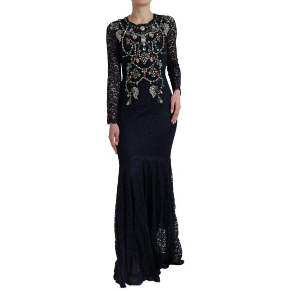 Dolce & Gabbana Crystal Embellished Navy Blue Flare Dress - Image 5