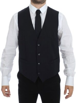 Dolce & Gabbana Elegant Gray Striped Wool-Silk Dress Vest