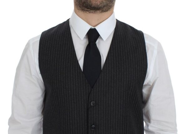Dolce & Gabbana Elegant Gray Striped Wool Dress Vest - Image 2