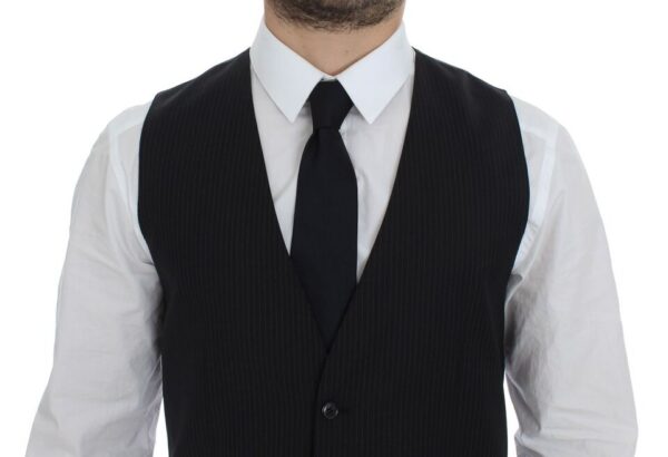 Dolce & Gabbana Elegant Black Striped Wool Dress Vest - Image 2
