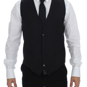 Dolce & Gabbana Elegant Black Striped Wool Dress Vest