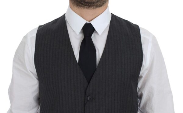 Dolce & Gabbana Elegant Gray Striped Wool Dress Vest - Image 3