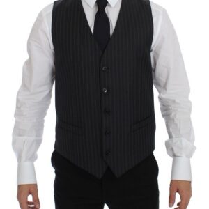 Dolce & Gabbana Elegant Gray Striped Wool Dress Vest