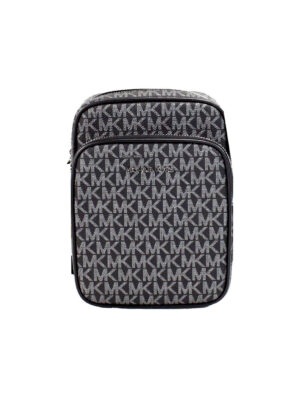 Michael Kors Black Silver PVC Flight Leather North South Chain Crossbody Bag