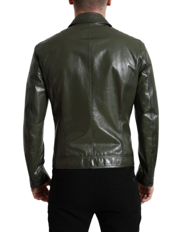 Dolce & Gabbana Emerald Elegance Leather Biker Jacket - Image 3