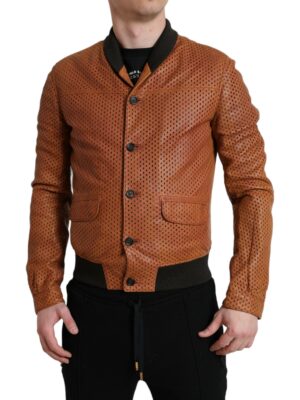 Dolce & Gabbana Elegant Leather Perforated Bomber Jacket