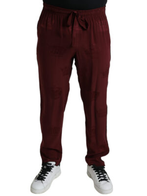 Dolce & Gabbana Elegant Maroon Silk Pajama Pants with Crown Motif