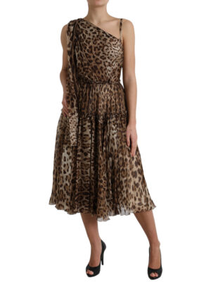 Dolce & Gabbana Elegant One-Shoulder Leopard Midi Dress