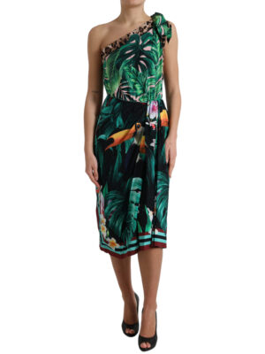 Dolce & Gabbana Tropical Jungle Print One-Shoulder Dress