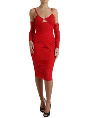 Dolce & Gabbana Radiant Red Stretch Satin Midi Dress