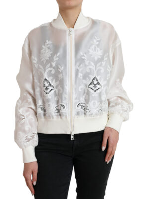 Dolce & Gabbana Elegant White Silk Bomber Jacket