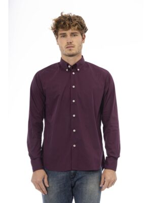 Baldinini Trend Burgundy Cotton Men Shirt