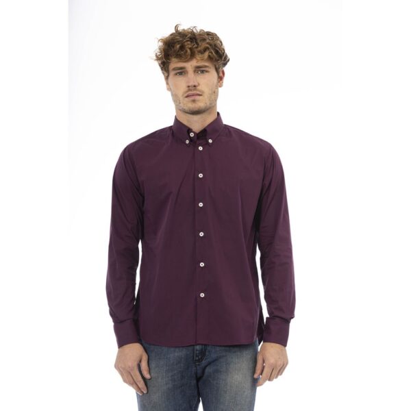 Baldinini Trend Burgundy Cotton Men Shirt with Button-Down Neck and Cuffs