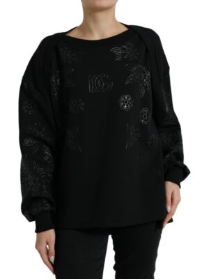 Dolce & Gabbana Elegant Black Floral Applique Sweater