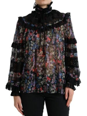 Dolce & Gabbana Elegant Floral Silk Blouse with Lace Trim