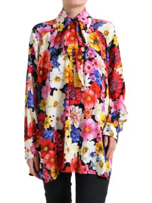 Dolce & Gabbana Floral Silk Blouse with Front Tie Fastening