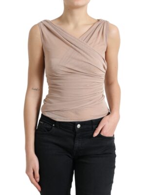 Dolce & Gabbana Elegant Beige V-Neck Sleeveless Sheer Tank Top