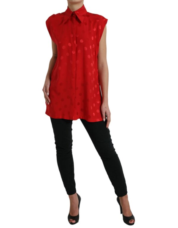 Dolce & Gabbana Elegant Polka Dot Sleeveless Silk Blouse - Image 2