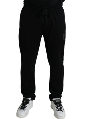 Dolce & Gabbana Elegant Black Cotton Joggers with Logo Embroidery